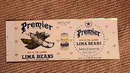 Original Vintage Can/Jar Label For &quot;Premier Lima Beans&quot; By Frabcis H Leg... - €6,07 EUR