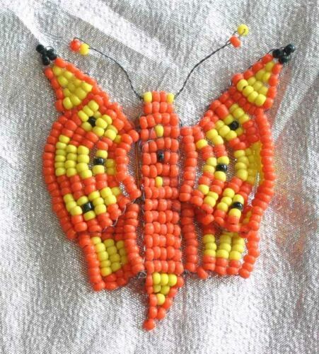 Primary image for Vintage Native Style Yellow & Orange Glass Seed Bead Butterfly Brooch  2 1/2"