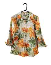 Allison Daley Shirt Womens XL Multicolor Spring Summer Orange Floral 3/4 Sleeve - £15.17 GBP