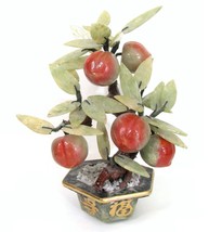 VTG Chinese Hand Carved Jade Stone Peach Bonsai Tree Longevity Figurine 9&quot; MCM - £35.57 GBP