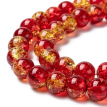50 Crackle Glass Beads 8mm Amber Red Mixed Ombre Bulk Jewelry Supplies Mix - £5.42 GBP