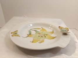 Vintage 3D Butterfly &amp; Lilly Ashtray Trinket Dish 6&quot; Diameter Japan - £17.12 GBP