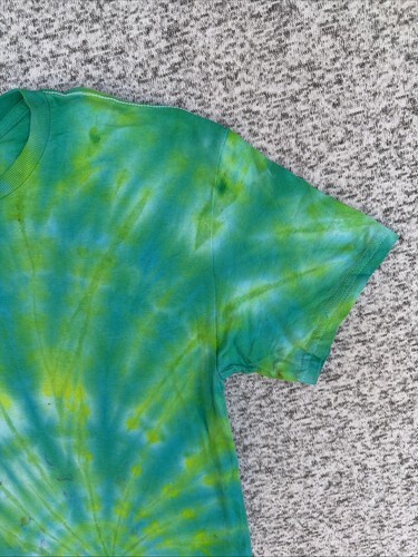NEW Gilden Men’s Lime Green Blue Spiral Ice Tie Dye Short Sleeve Shirt Medium Item image 2