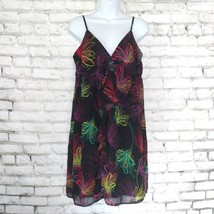 Gap Dress Womens Medium Black Floral Sleeveless Ruffle Lined V Neck 90s - $19.95
