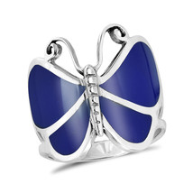 Captivating Butterfly Motif Blue Lapis Statement Sterling Silver Ring-10 - £18.63 GBP