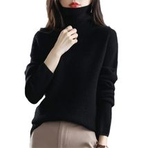 Black Womens Turtleneck Long Sleeve Sweater Jumper Tops - £28.42 GBP