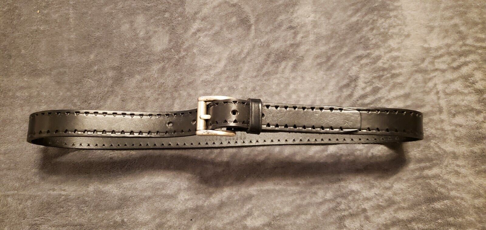 VINTAGE BLACK LEATHER SQUARE SOLID BRASS BUCKLE BELT - LAUREN RALPH LAUR... - $40.00