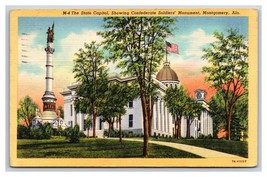 State Capitol Confederate Monument Montgomery Alabama AL Linen Postcard H24 - £3.06 GBP