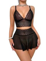 TRENDY TRON 2-Piece Lace Mesh Lingerie Set, Wireless Chemise with Thong,... - $529.74 MXN