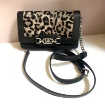 Michael Kors Phone Bag Crossbody Heather Small Chain Black Leather Leopa... - £93.15 GBP