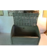 Vintage Shabby Wood &amp; Wicker Bread Box Holder Lift Up Door - €38,69 EUR