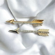 Vintage Two (2) Gold Tone Cupids Arrow Brooches Pins White Rhinestones - $14.99