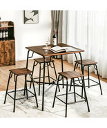 5 Pieces Bar Table Set with 4 Counter Height Backless Stools-Rustic Brow... - £201.69 GBP