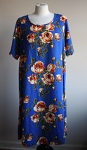 Betsey&#39;s Boutique Shop L Blue Floral Rose Midi Shift Dress USA - £15.54 GBP