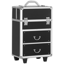 HOMCOM Rolling Makeup Train Case - Large, Lockable, Swivel Wheels, Black - €128,36 EUR