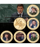 Ukrainian President Zelensky Gold Plated Commemorative Coin Keychain Set - $9.39 CAD