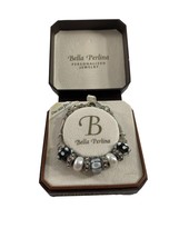 Bella Perlina Slide Charm Bracelet Silver Tone Faux Pearl Black Polka Dot Beads - £14.70 GBP