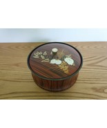 Vtg Otagiri black plastic lidded dish wood grain pattern celluloid flowe... - $558.77 MXN