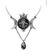 Alchemy Gothic P969 Wycca Queen Necklace Pendant triple Moon Wisdom Gray Crystal - $78.00