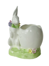 Easter Egg Cup Holder Bunny Rabbit Anthropomorphic Bunnies Basket Porcelain Lei - $29.65
