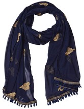 Woomen Golden Patti Embroidered Ethnic Dress Work Chiffon Dupatta Navy Blue - £15.58 GBP