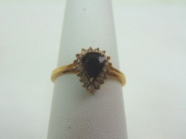 Womens Vintage Estate 14K Gold Dark Blue Sapphire &amp; Diamond Ring 2.4g #E3293 - £190.96 GBP