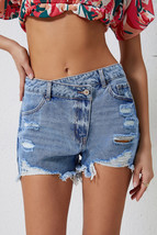 Sky Blue High Rise Crossover Waist Denim Shorts - $329.53 MXN