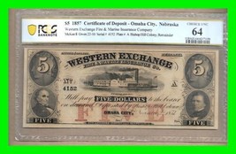 1857 Western Exchange $5 Certificate of Deposit - PCGS Choice 64 - UNC -... - $296.99