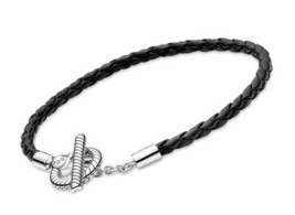 Braided Leather T-Bar Bracelet - £174.88 GBP