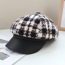 New Hat For Women Retro Plaid Beret Hat Casual Korean Painter Hats Auutmn PU Lea - $190.00