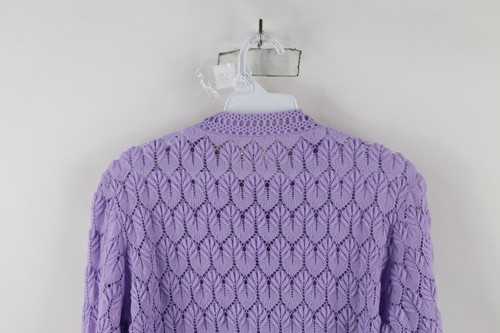 Vintage 60s Streetwear Womens 38 Pointelle Crochet Knit Cardigan Sweater Purple Item image 12