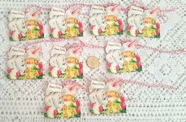 9 Pcs Vintage Retro Bunnies Fussy Cut Gift Vintage Linen Hang Tags #MNSD - £16.73 GBP