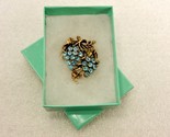 Gold Tone Filigree Brooch, Blue Crystal Grape Bunches, Fashion Jewelry, ... - $14.65