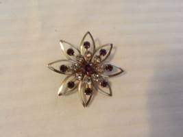 Vintage Silver Tone Flower Pin With Purple &amp; Clear Rhinestones - $28.50