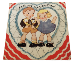 Vintage Valentines Day Card Girl Boy Dogs You With Me For My Valentine Square - £4.69 GBP