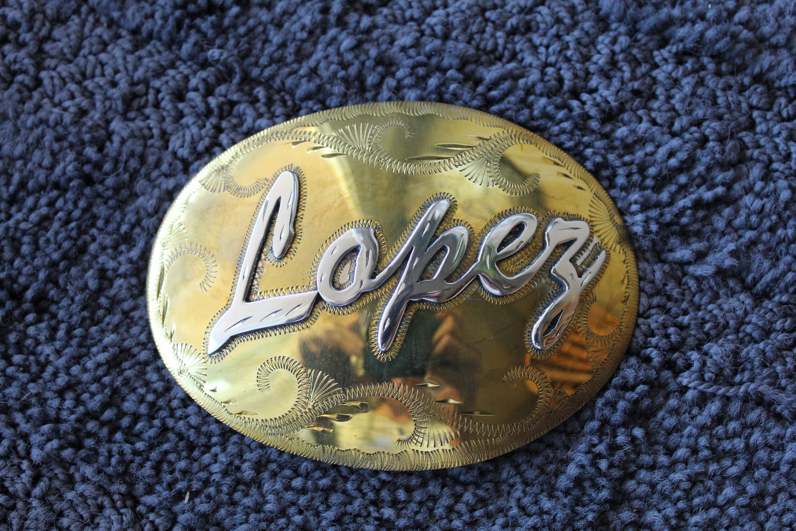 German silver belt buckle- Lopez- NEW - $50.00