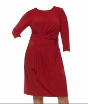 Chaps by Ralph Lauren Petite PM Red Cascade Pleated Faux Wrap Jersey Kni... - $69.99