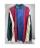 Vintage 80s Towncraft Velour Shirt 1/4 Zip Burgundy Cream Blue Green 2XL... - $29.95