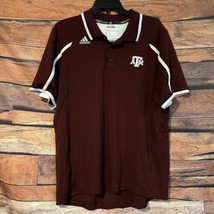 Texas A&amp;M Aggies Polo Shirt L Adidas Short Sleeve Stripe Maroon Golf Climacool - £11.03 GBP