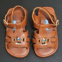 Vintage Smurf Brown Open Toe Gold Buckle Sandals Shoes Baby / Toddler Si... - $32.00