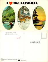 New York(NY) Monticello Greetings Catskills Fly Fishing Deer Vintage Pos... - $9.40