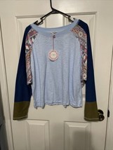 UMGEE Womens Large Cropped Long Sleeve Tee Shirt Boho NEW Blue Blouse - £18.29 GBP