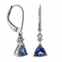 14K Placcato Oro Bianco Finto Tanzanite &amp; Cz Goccia/Pendente Leverback Orecchini - £48.77 GBP