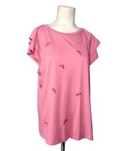Ann Taylor Embroidered Floral Knit Top Size L Salmon Pink Double Flutter... - £13.34 GBP