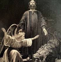 Daniel In The Lions Den Steel Engraving 1871 Victorian Bible Religious Art DWY5B - £62.65 GBP