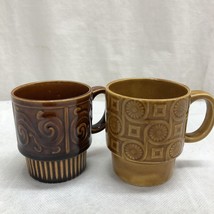 VINTAGE BROWN STACKABLE COFFEE MUGS ONE LIGHT BROWN ONE DARK BROWN - $8.00