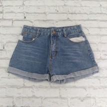 Shein Shorts Womens Large Blue Denim Jean High Rise Contrast Pockets Cuffed - £14.06 GBP