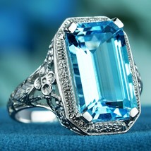 10 Ct. Natural Blue Topaz Vintage Style Cocktail Ring in Solid 9K White Gold - £641.46 GBP
