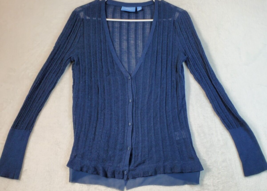 Simply Vera Vera Wang Cardigan Sweater Womens Medium Blue V Neck Button Front - £11.64 GBP
