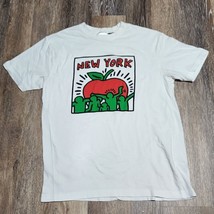 Keith Haring NEW YORK Big Apple Signature White Tee Shirt Size Medium - £14.45 GBP